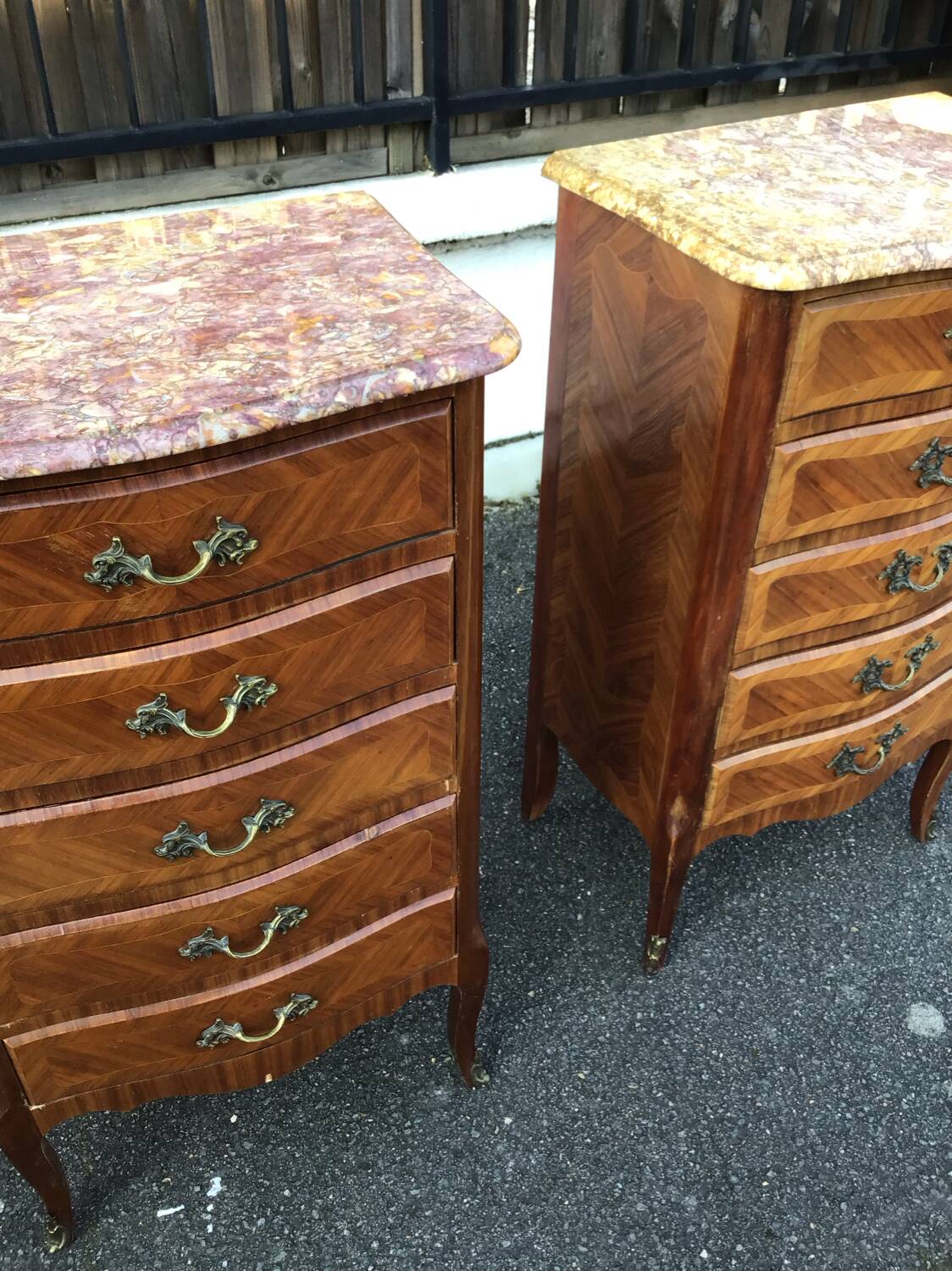 Pair of Louis XV style marquetry chiffonniers