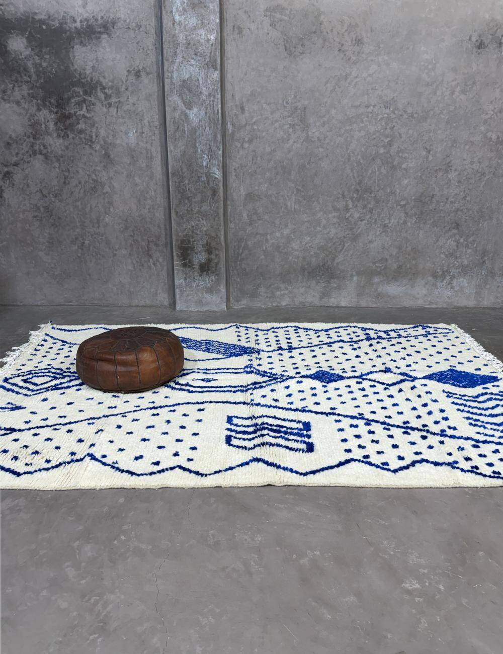 Tapis Azilal Bleu et Blanc - 300 x 193 cm