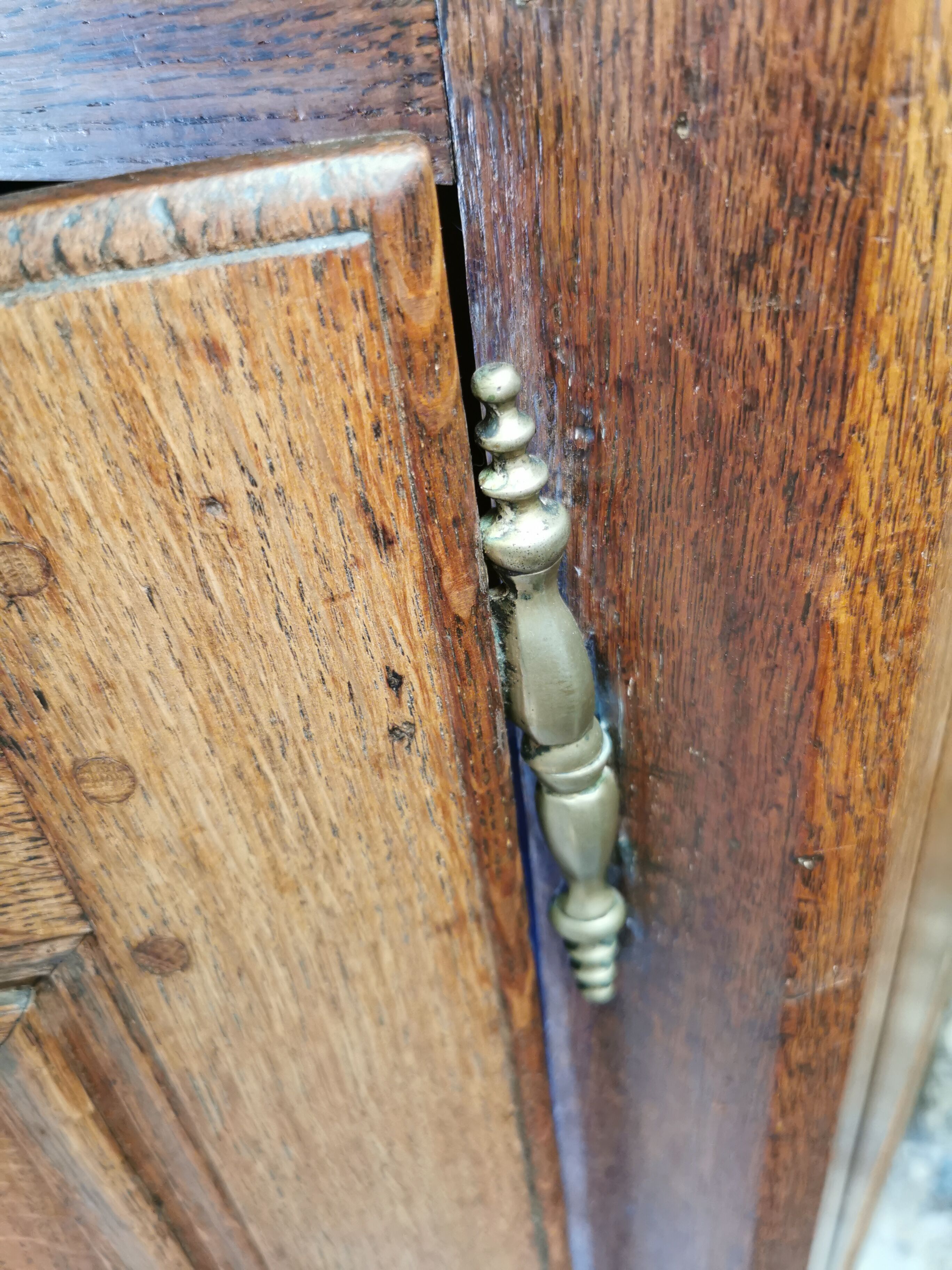Old low buffet, 19th in rustic solid oak, carved and molded