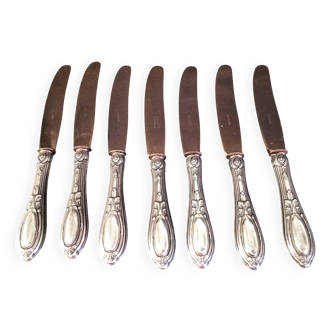 Set of 7 old cheese knives, Solingen brand, in VM800 silver and vermeil