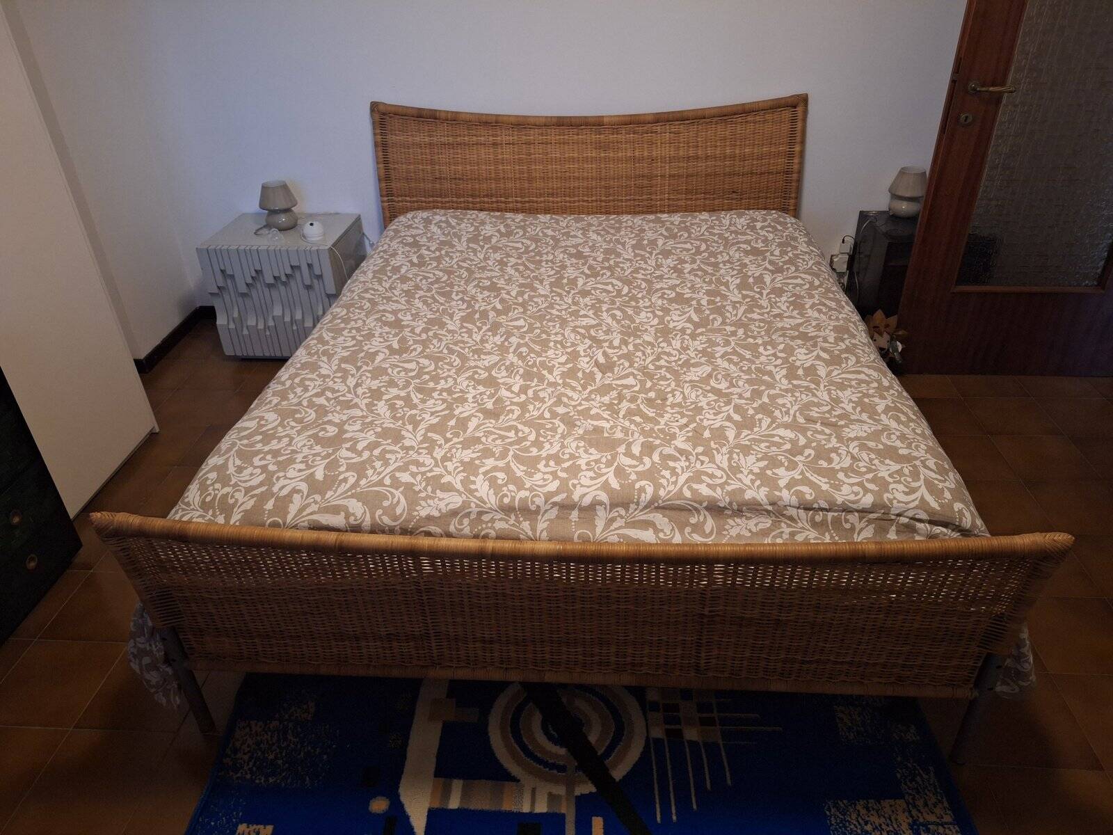 Vintage Double Bed in Iron and Wicker, 1980s