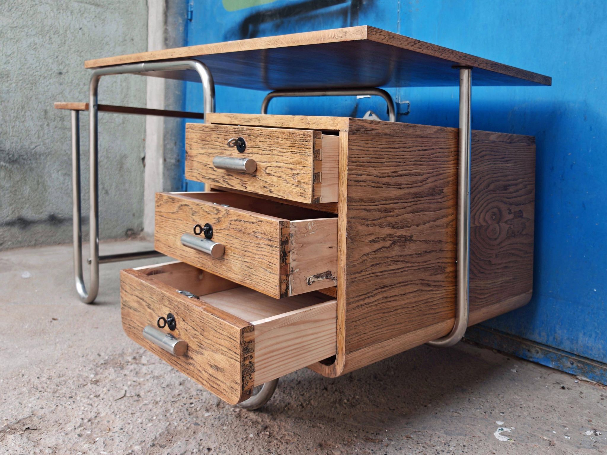 Bureau Bauhaus in ash veneer and tubular steel by Andre Lurcat