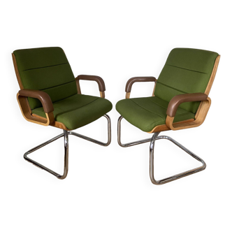 Paire de fauteuils design années 70 bois et tissu sedus allemagne