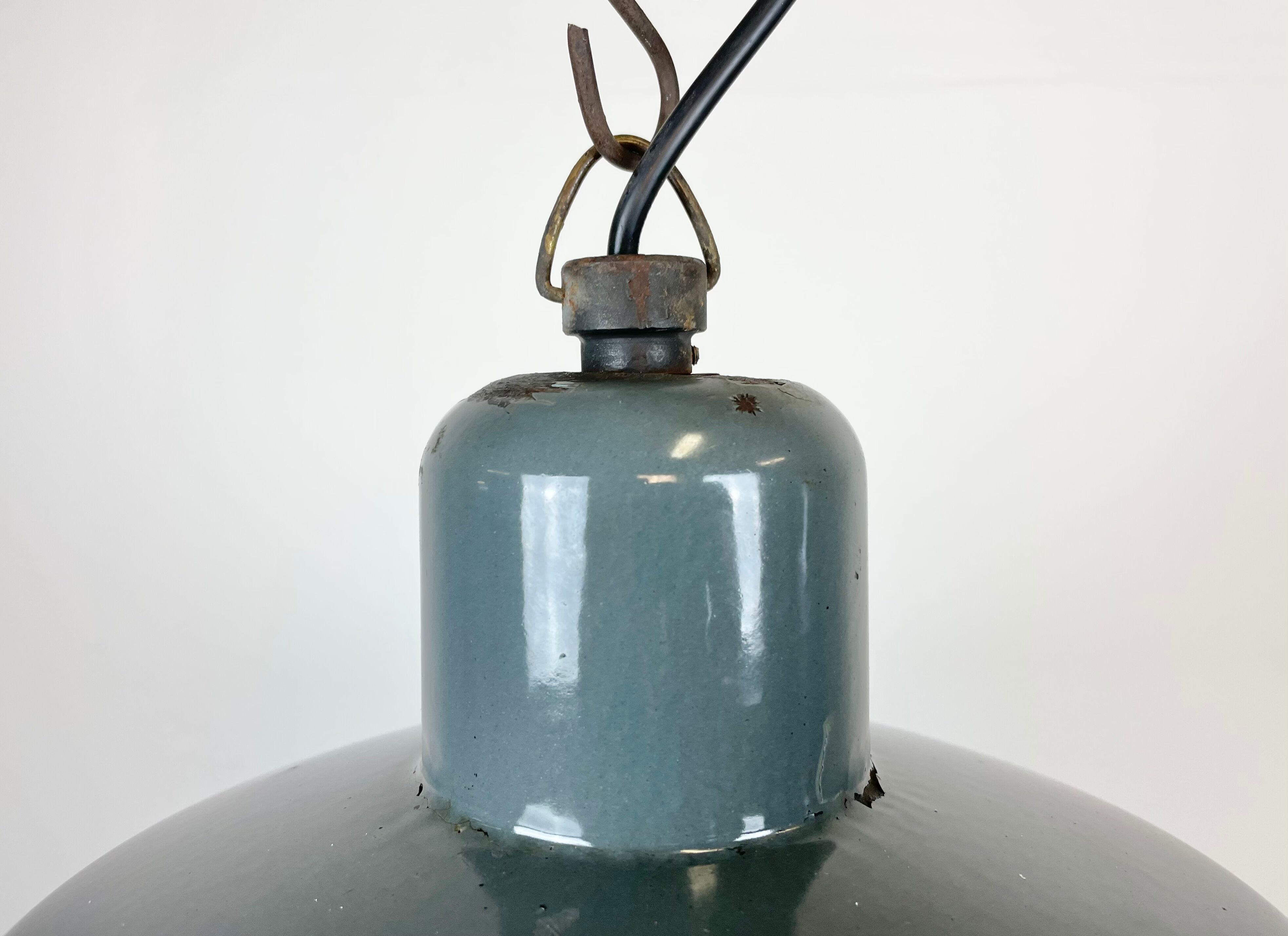 Industrial grey enamel pendant lamp from siemens, 1950s