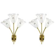 Pair of mid-century wall sconces in brass with flowers, Emil Stejnar, Rupert Nikoll, Austria, 1950s.
