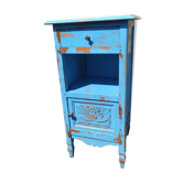 Table de chevet ancienne avec 1 tiroir et 1 porte peinte en bleu lavande