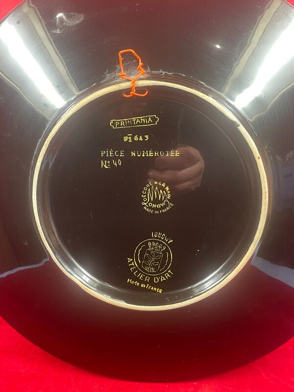 Plat n° 40 en emaux de longwy l'arbre aux oiseaux mp chevallier 37 cm