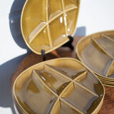 Service plate with ceramic compartment Salins France X 11, cheese plate, green plate