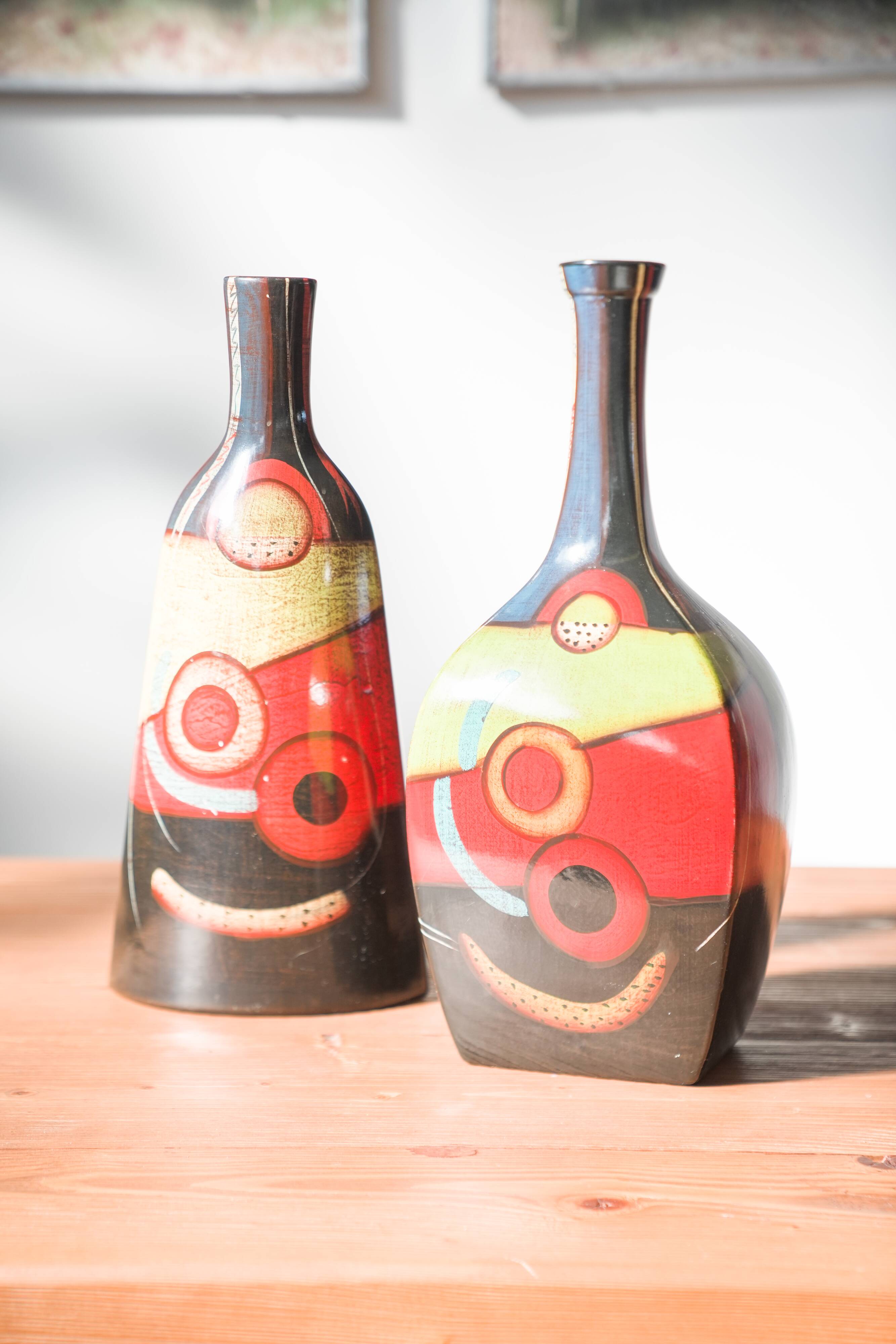 1970s-80s Hand-Painted Terracotta Vases