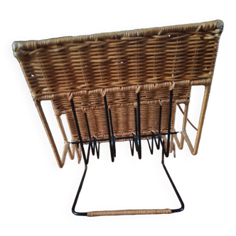 Rattan and iron magazine rack