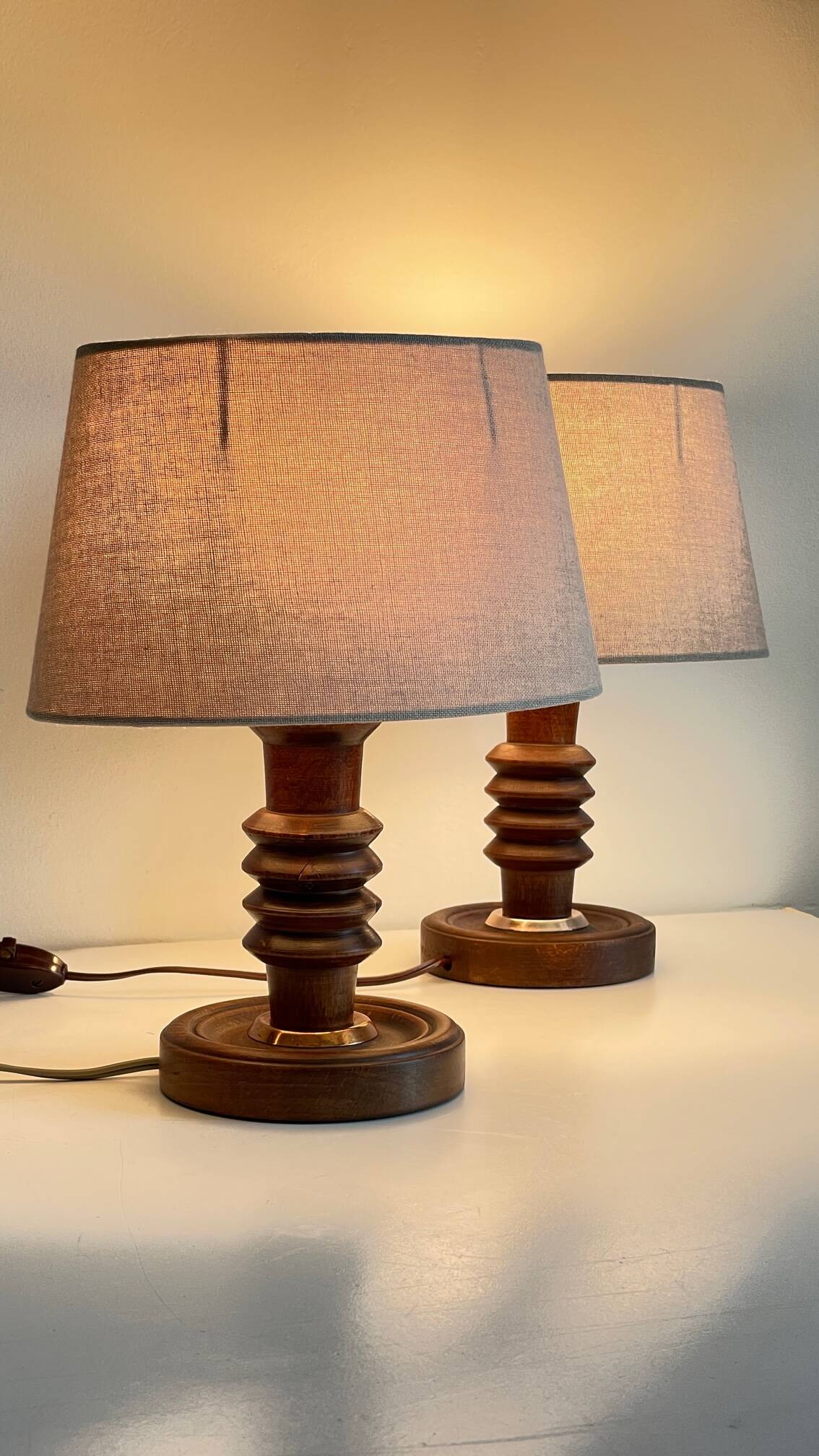 Pair of vintage wooden lamps