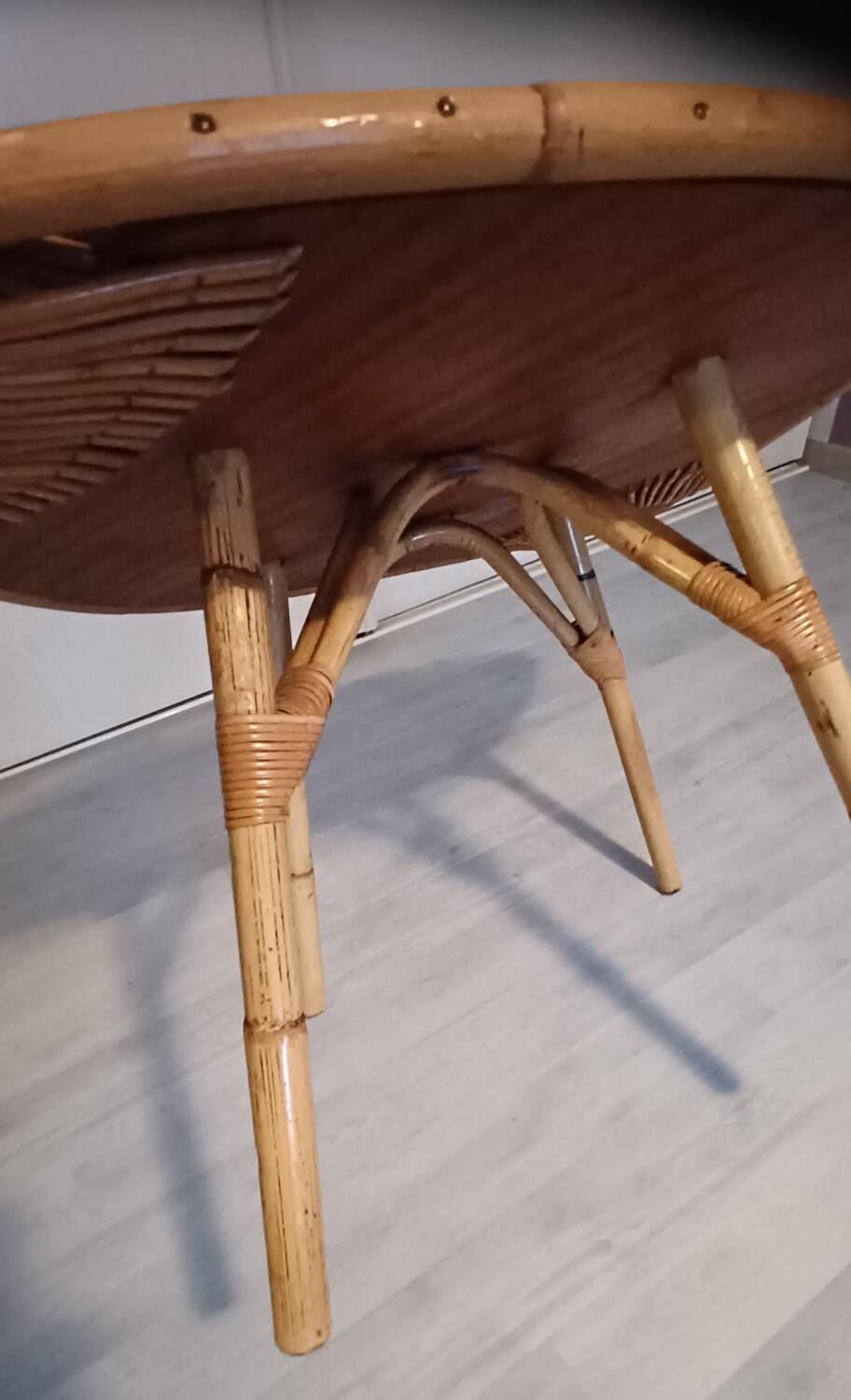 1960s rattan and wood coffee table