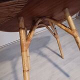 1960s rattan and wood coffee table