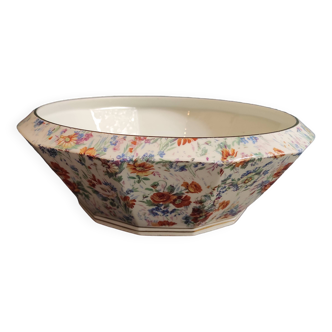 Vintage French large serving bowl from Le Tallec, Limoges, with colourful floral decoration
