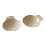 Set of 2 white porcelain scallop shell bowls, Apilco France