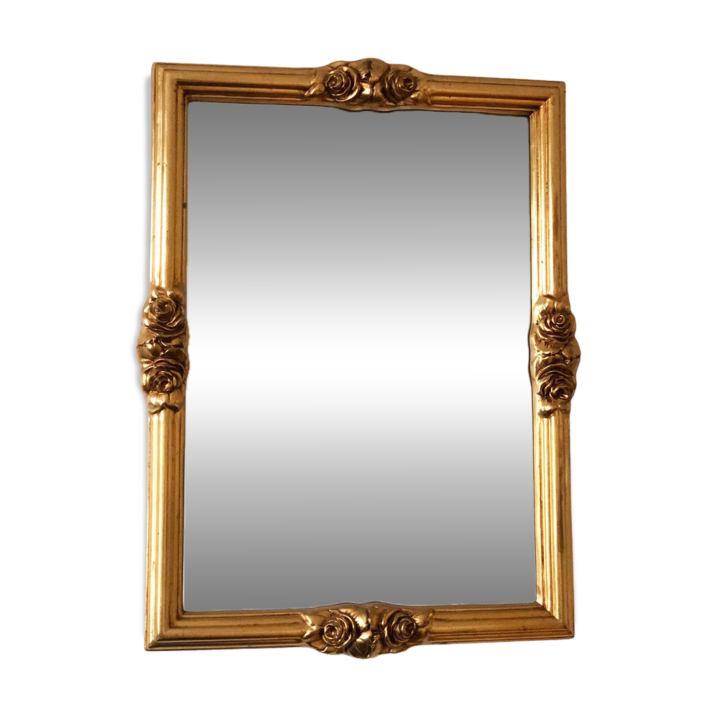 Vintage rectangular giltwood bevelled mirror with rose accents