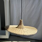 Small suspension, rattan luminaire in hat shape D:60cm