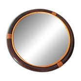 Miroir rond en bambou des années 1970