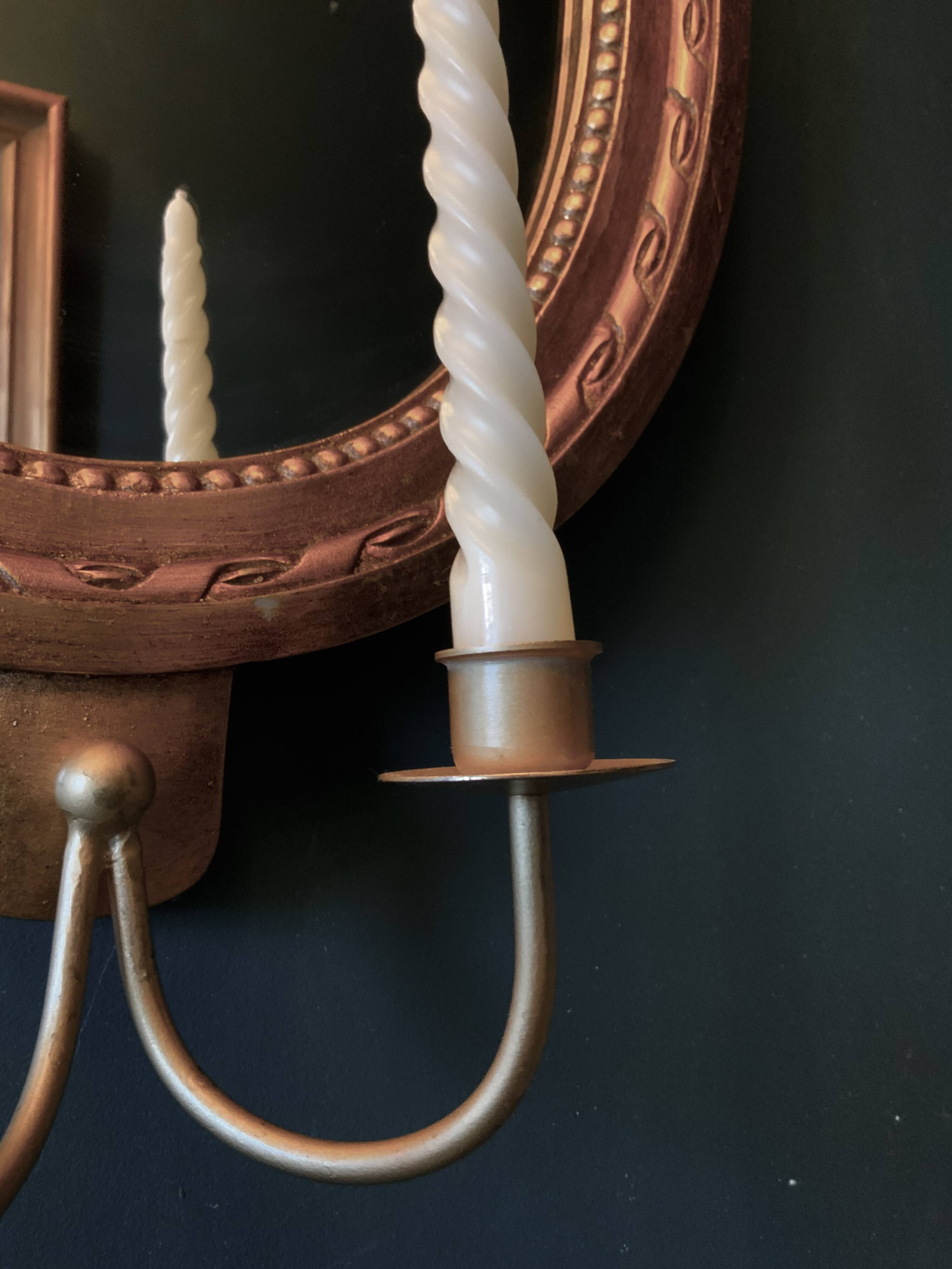 Vintage Swedish Rococo Style Wall Mirror in Gold frame with 2 candle sticks 50s