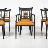 Set of 2 Black and Gold Armchairs and 4 Chairs, Empire style
