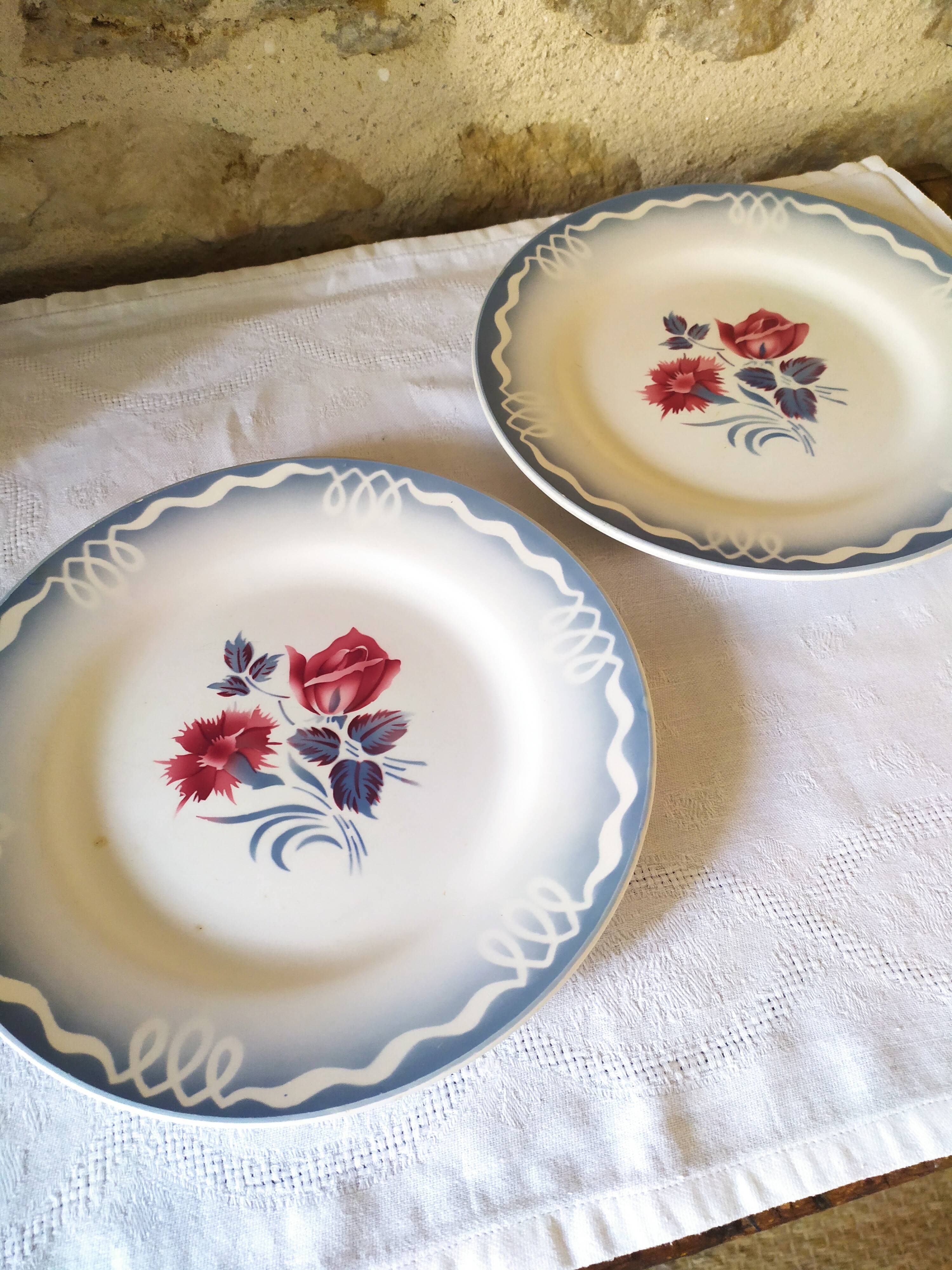 Flat earthenware plates by Digoin Sarreguemines