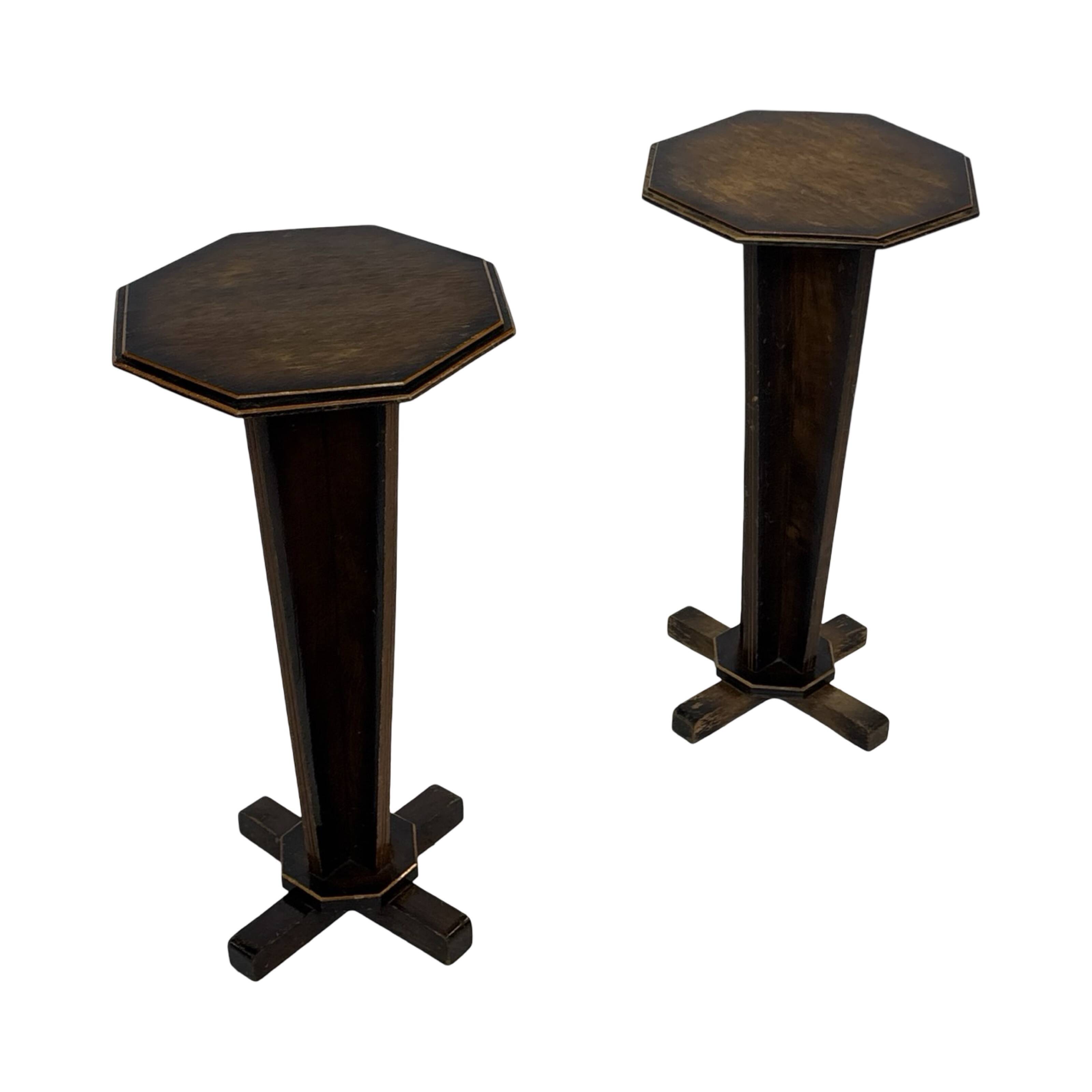 Art Deco side table plant table set of two design oak