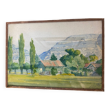 Aquarelle ancienne paysage savoyard