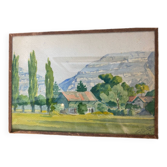Old watercolor Savoyard landscape