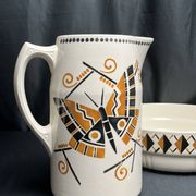 Art Deco, brocade jug and ceramic basin by Badonwiller around 1930.