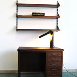 Shelves in rosewood and black lacquered metal from the 50s