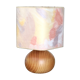 Lampe en bois blond, abat jour pastel, années 80