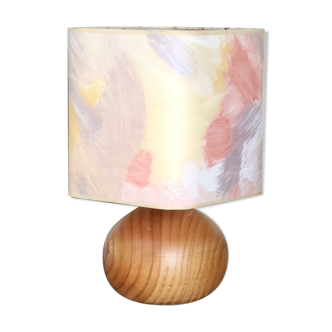 Blond wood lamp, pastel lampshade, 80s
