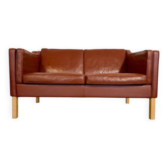 Vintage Danish mid-century Mogens Hansen 2 person cognac leather sofa
