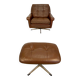 Vintage danish retro mid-century svend skipper brown leather chair & stool 60s