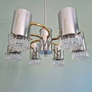 Space Age chandelier in chrome metal and brass, 1970s