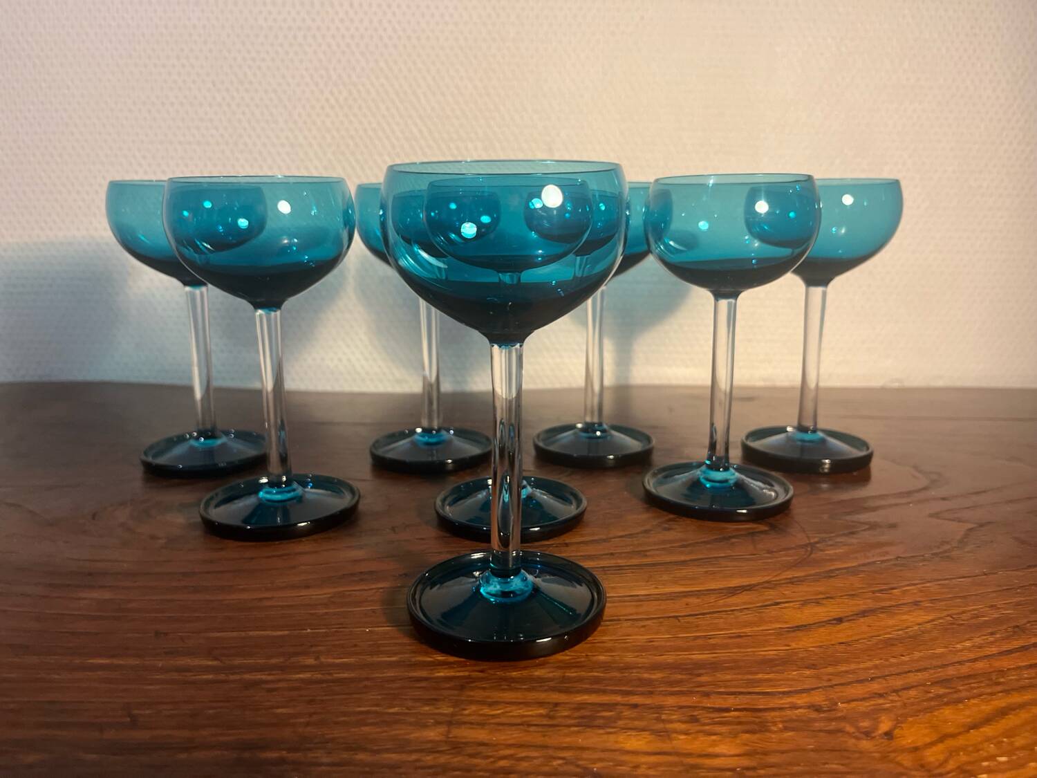 Set of 8 vintage 1960s glasses – elegant blue-green-turquoise design
