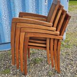 Stackable chair-armchair in solid teak with cushion by Vlaemynck