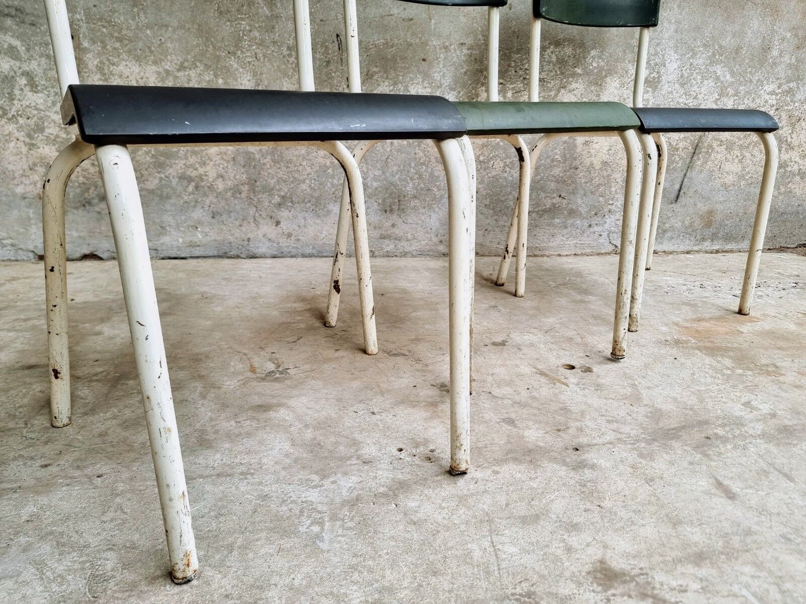 Set of vintage chairs stacking chairs green bakelite