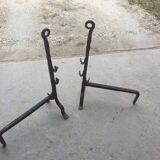 Large pair of twisted andirons with buckle - 19th century
