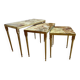 Set of 3 vintage nesting tables in onyx and gold metal from the 1970s.