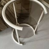 Tubular space age serving table in white metal and pink smoked glass, 1970s design
