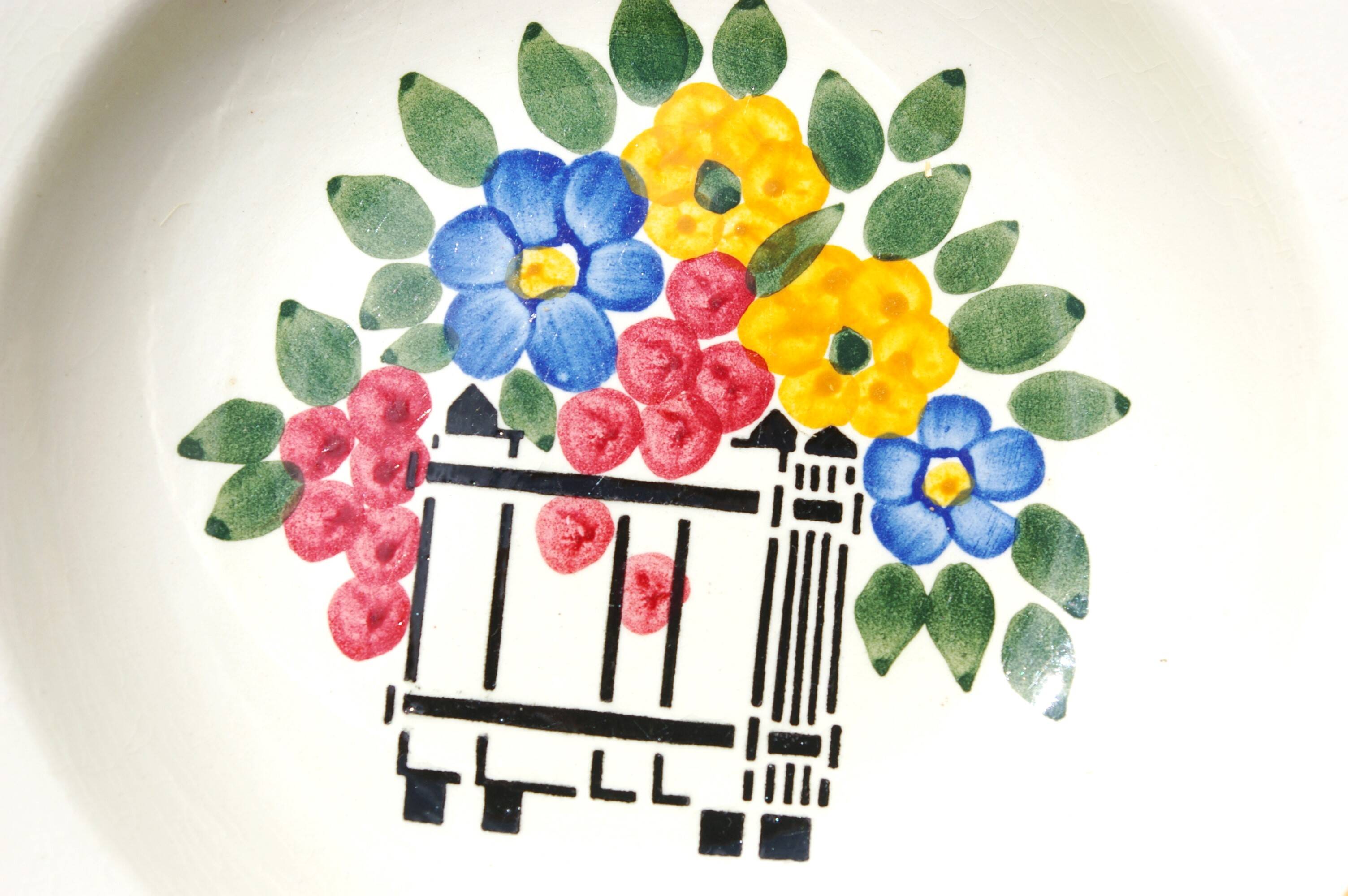 10 HB Creil Montereau earthenware soup plates, "Fleuri" model