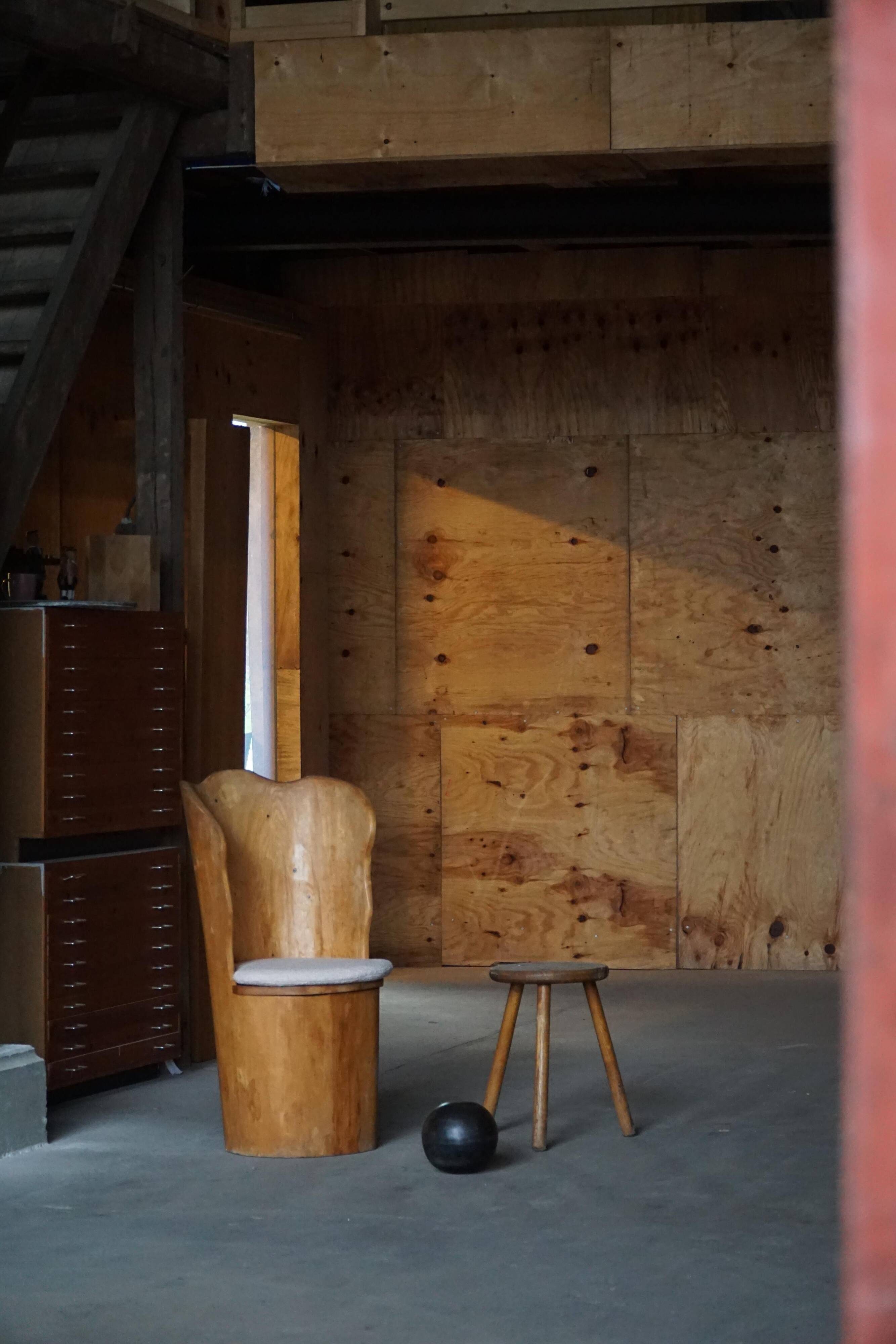 Fauteuil Brutaliste en Tronc en Pin Massif & Bouclé, Moderne du Milieu du Siècle Suédois, Années 1970