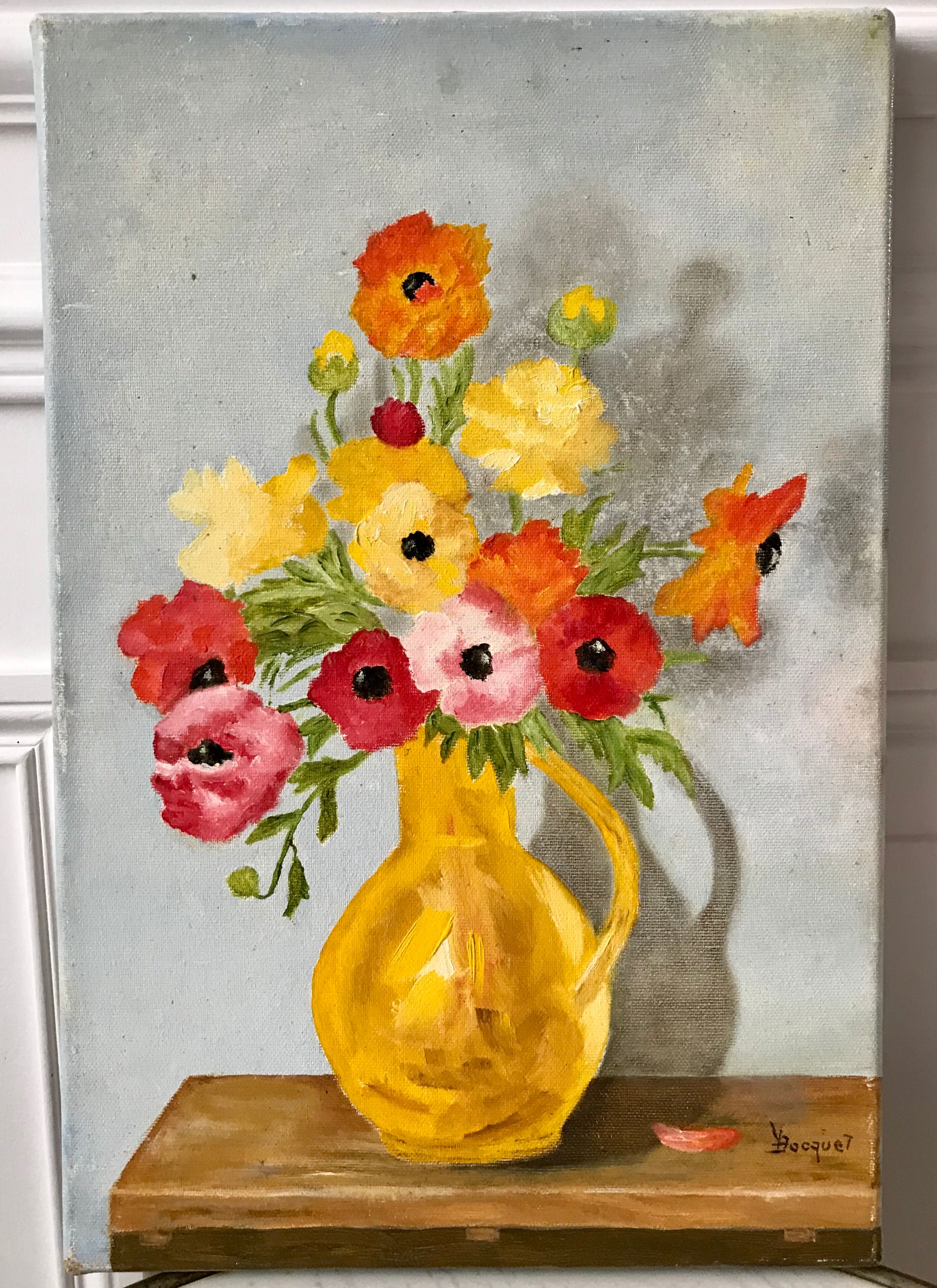 Tableau huile sur toile bouquet de fleurs vintage
