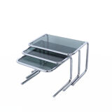 Vintage chromed nesting tables with smoked glass