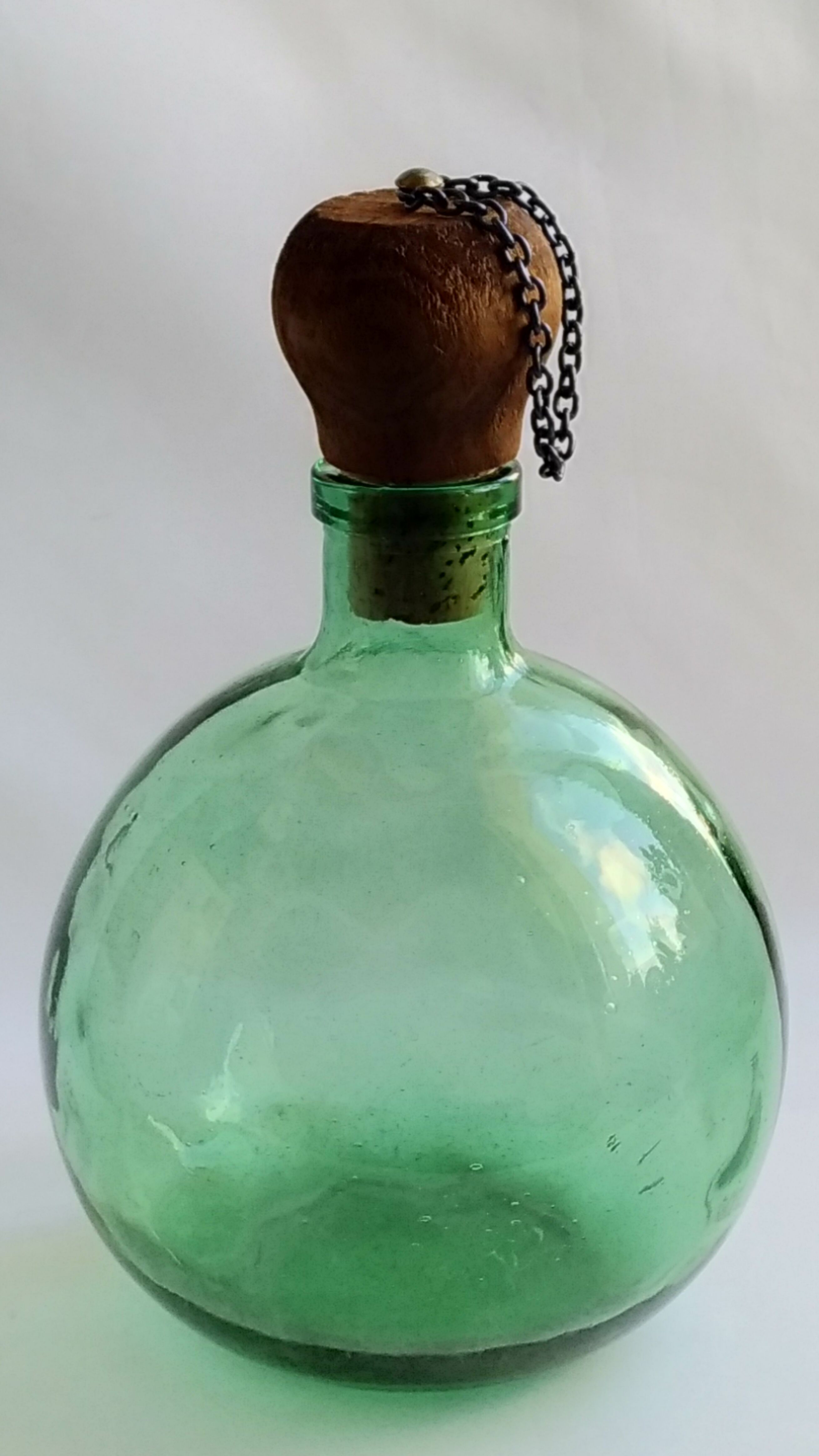 Vintage demijohn wooden cork and chain