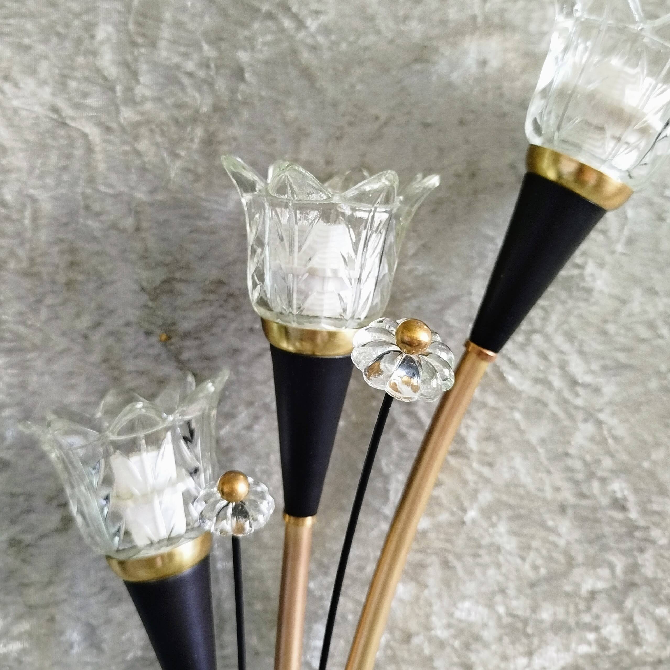 Pair of Lunel wall lights in brass and glass