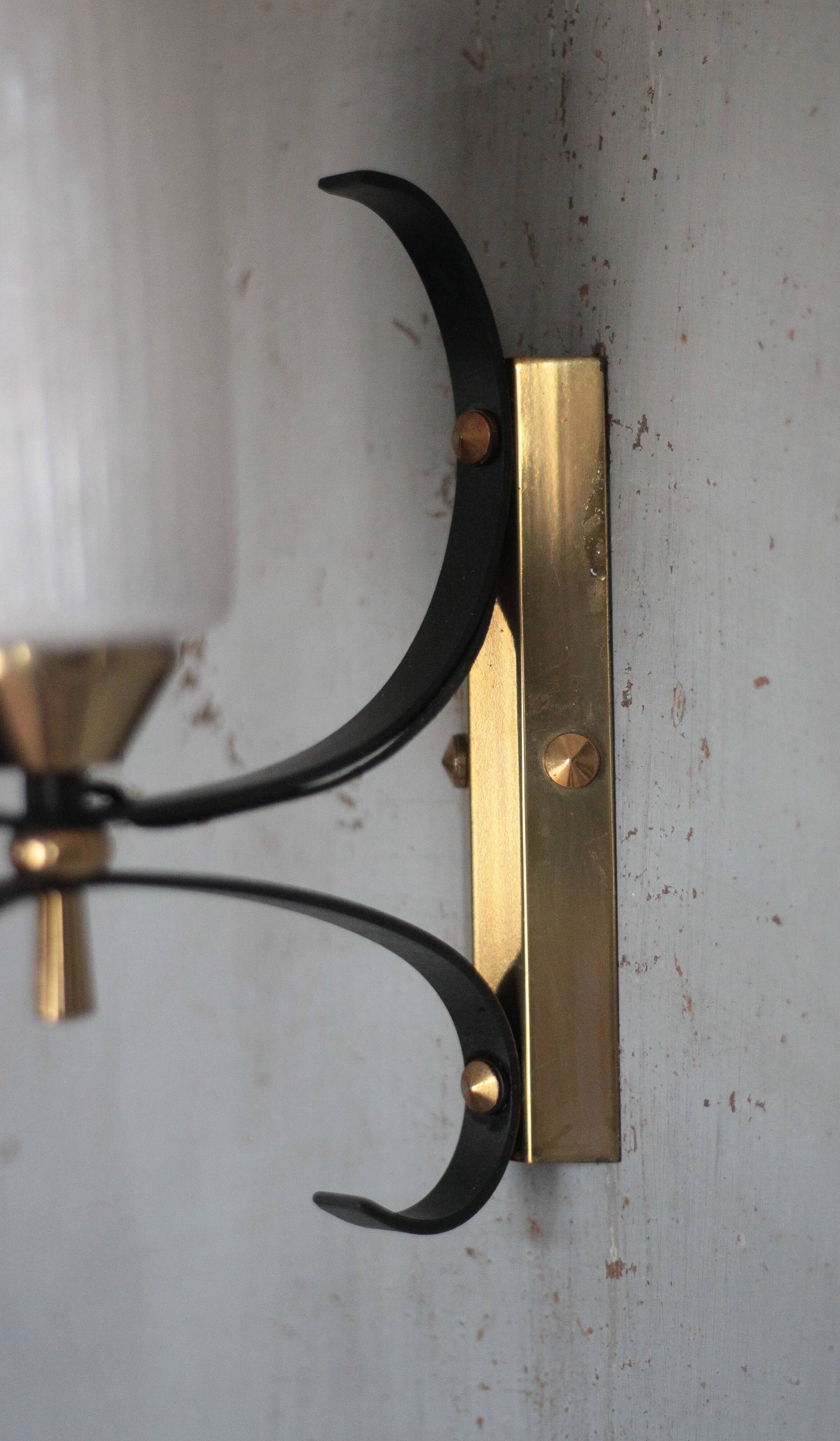 Vintage brass and iron wall light from the 1960s, Arlus.