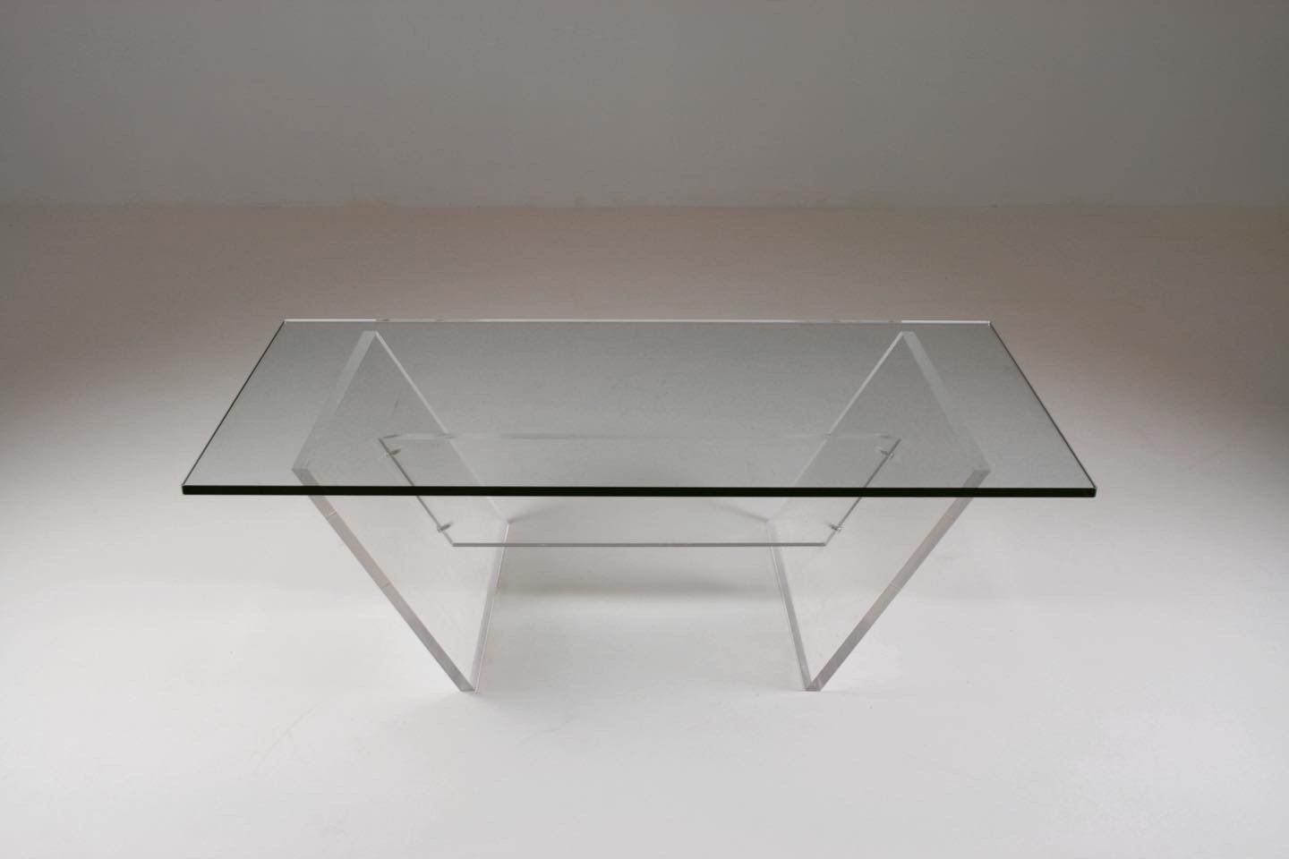 Plexiglas and glass coffee table "Les invisibles du marais", France 1980s