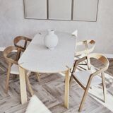 Professional chairs in beech and coated white textile